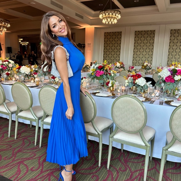 A.L.C. Luxury Renzo Satin Pleated Dress Blue cobalt - Picture 3 of 8